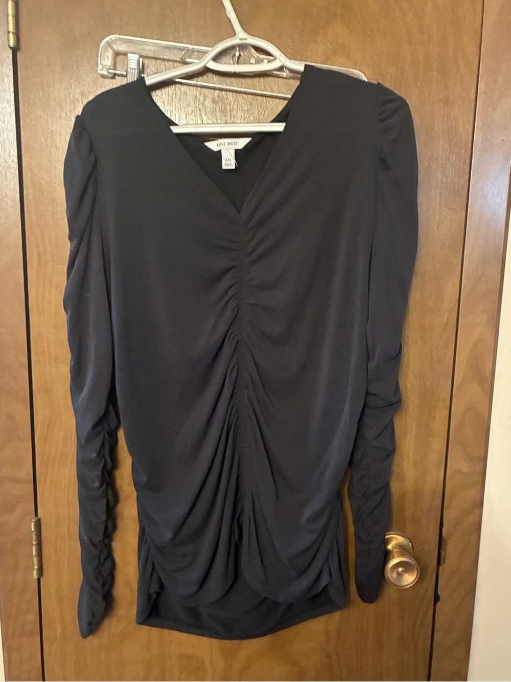 Nine West Charcoal Black Ruched Front Long Sleeve Top XXL